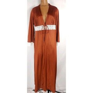Vintage Open Front Robe Pillow Talk Lace Trim Front Tie Size Medium Sleep Wear